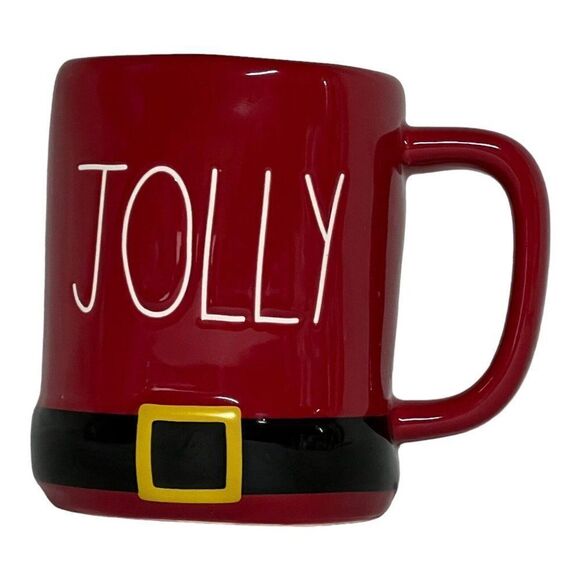 Rae Dunn Red Christmas Mug Jolly With Santa Buckle Artisan Collection Magenta - Picture 1 of 6